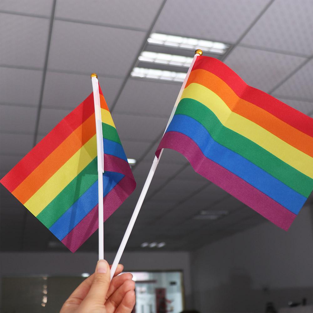 10Pcs Dacron Rainbow Flags LGBT HandHeld Flag Multipurpose Rainbow Hand Flag  Parades  Supplies