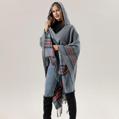 Striped Tassel Thermal Hooded Cape Shawl Xinjiang Travel Scarf Bohemian Cape Women