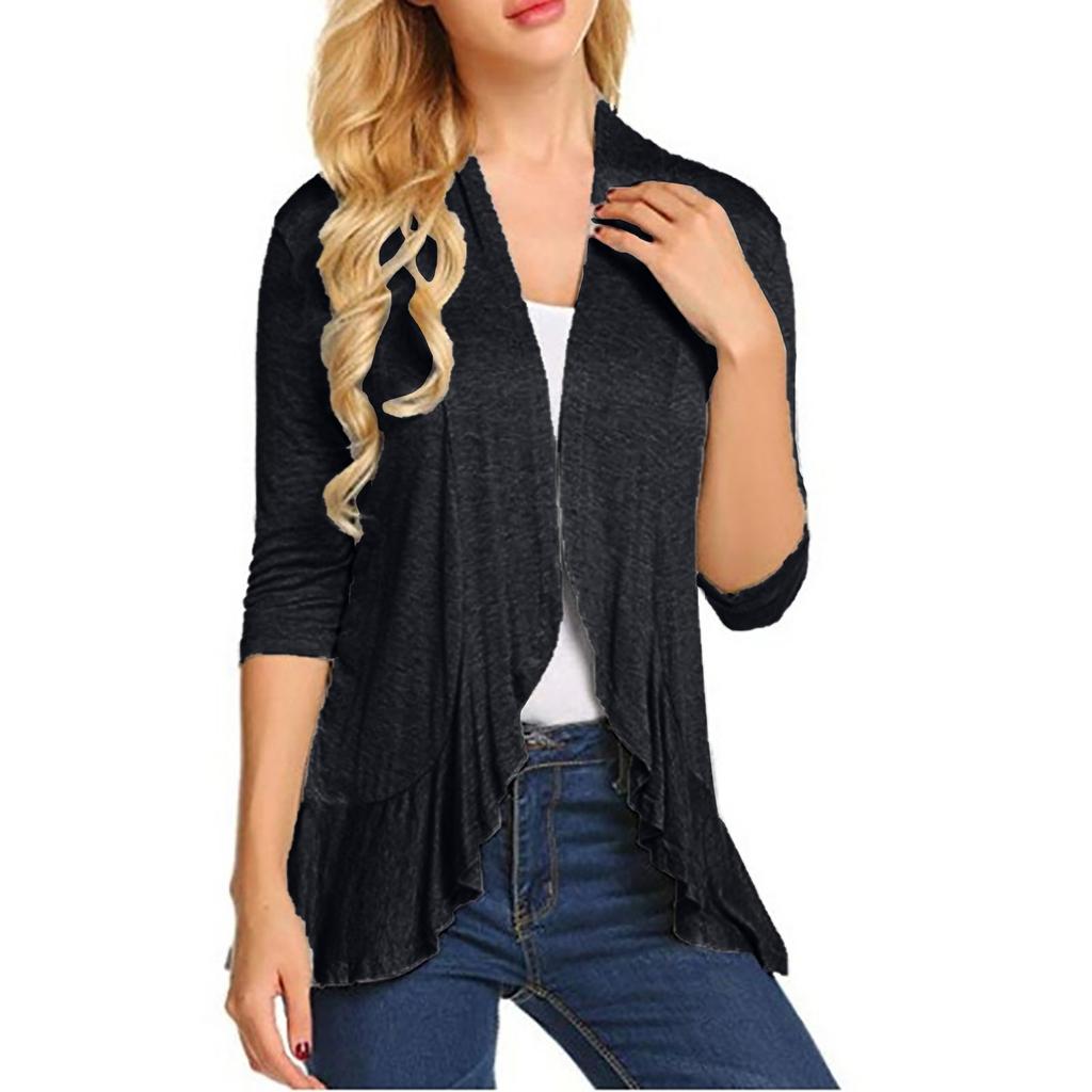Dámský kardigan pro volný čas s měkkým řaseným kardiganem s tříčtvrtečními rukávy