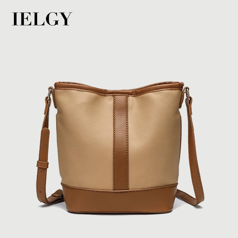 IELGY Ladies Bucket Bag Retro Fashion Simple Korean Version All-Match Stitching Messenger Bag