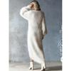 V Neck Loose Faux Fur Long Sleeve Slit Button Decor Dress