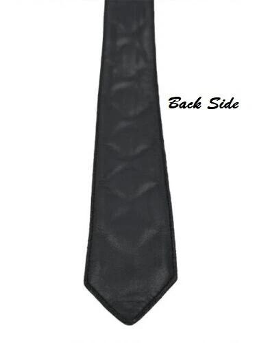 Real Genuine Leather Lambskin Stylish Partywear New Men Black Neck Tie Wedding