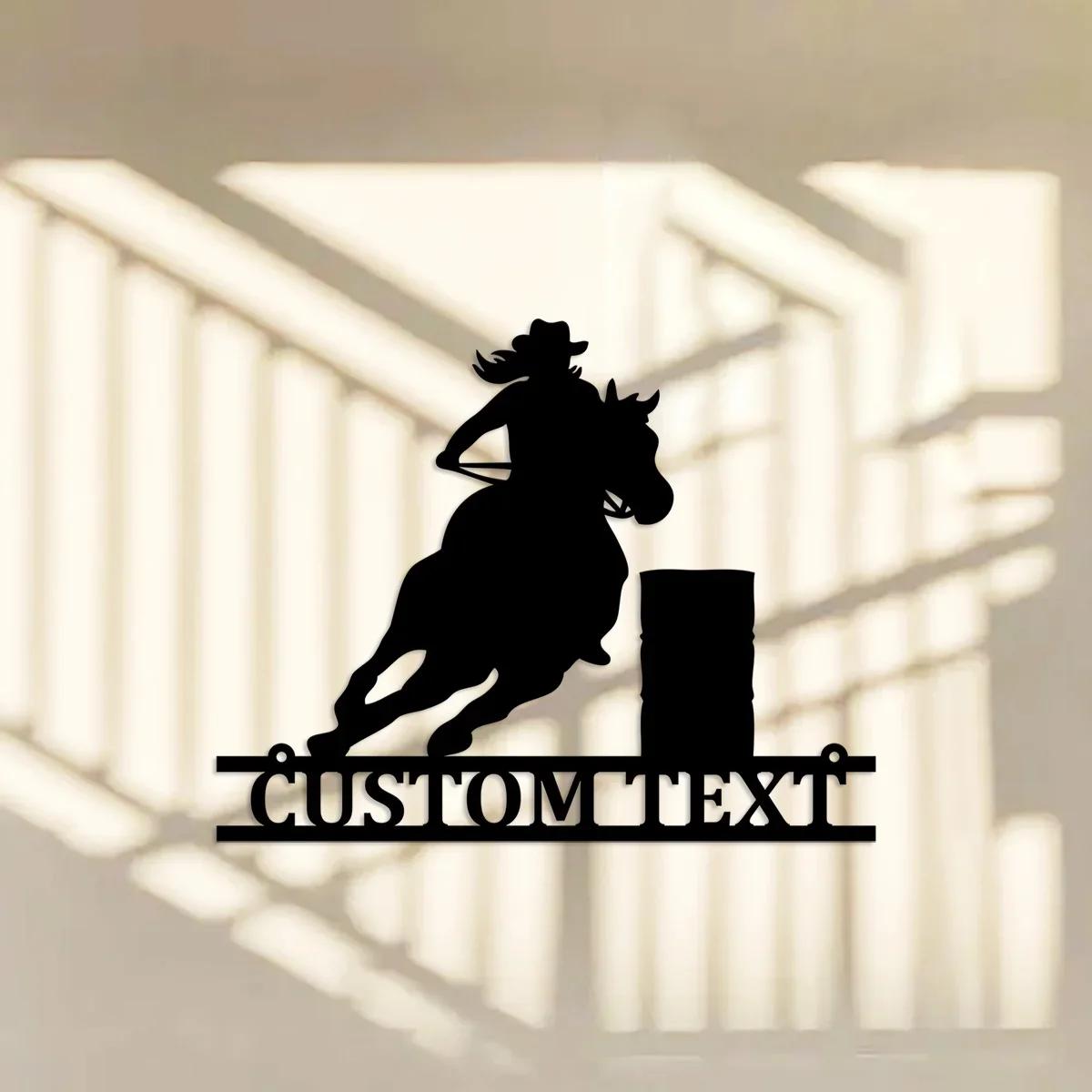 

Custom Horse Metal Wall Art, Western Barrel Racer Decor, Personalized Sign for Home Garage, Cowboy Gift, Rustic Metal Sign