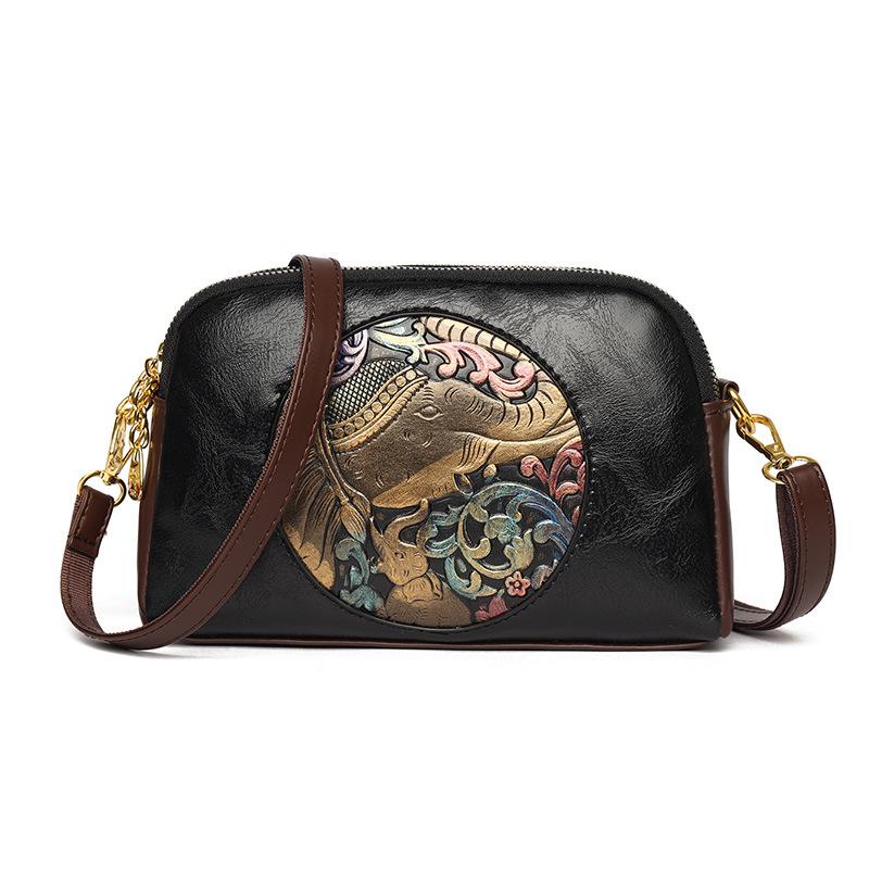 Borsa a Spalla Vintage Borsa per Madre di Mezza Età Donna Multistrato Grande Capacità Borsa a Tracolla Goffrata