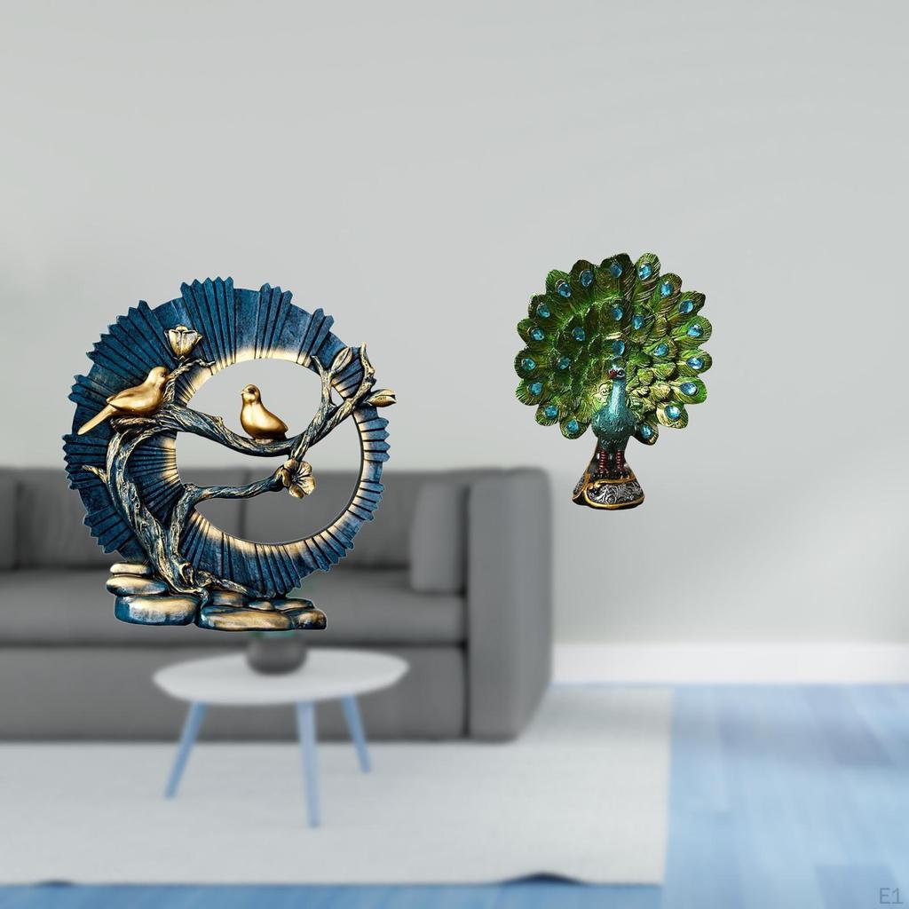 Resin Peacock Figurine Sculpture for Elegant House Decoration Living Room Bookshelf Bedroom Office