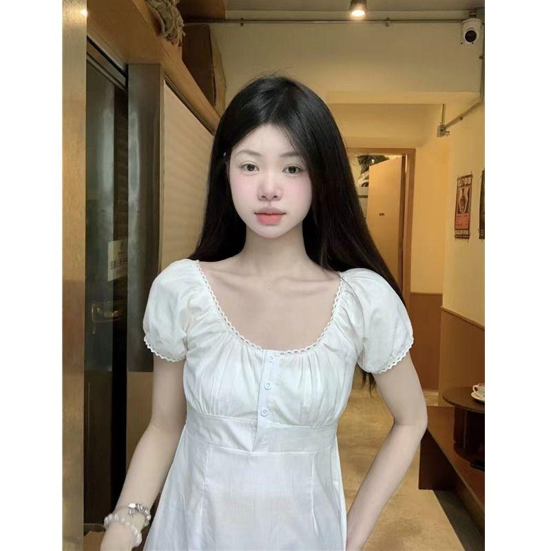 Gentle Style White Short-sleeved Shirt for Women Summer Design Niche Age-reducing Shirt Short Top Trendy