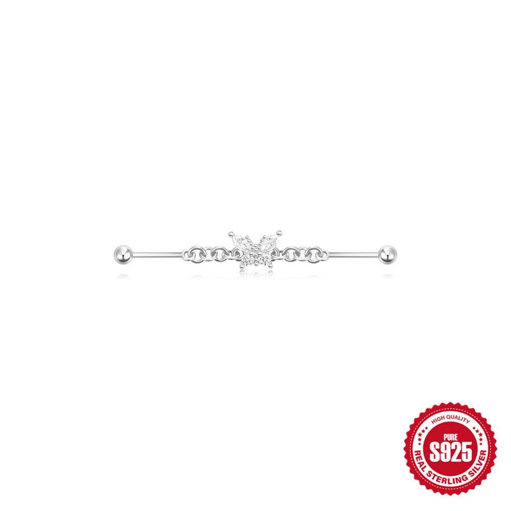 S925 Sterlingsilber Industrial Piercing Alltagskleidung Stern- und Mond-Element Kette Industrial Hantel Piercing