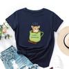 Summer Round Neck Cute Dog and Tea Cup Design Printed T-shirtsFashionable Casual Pure Cotton Short Sleeved Women's T-shirts