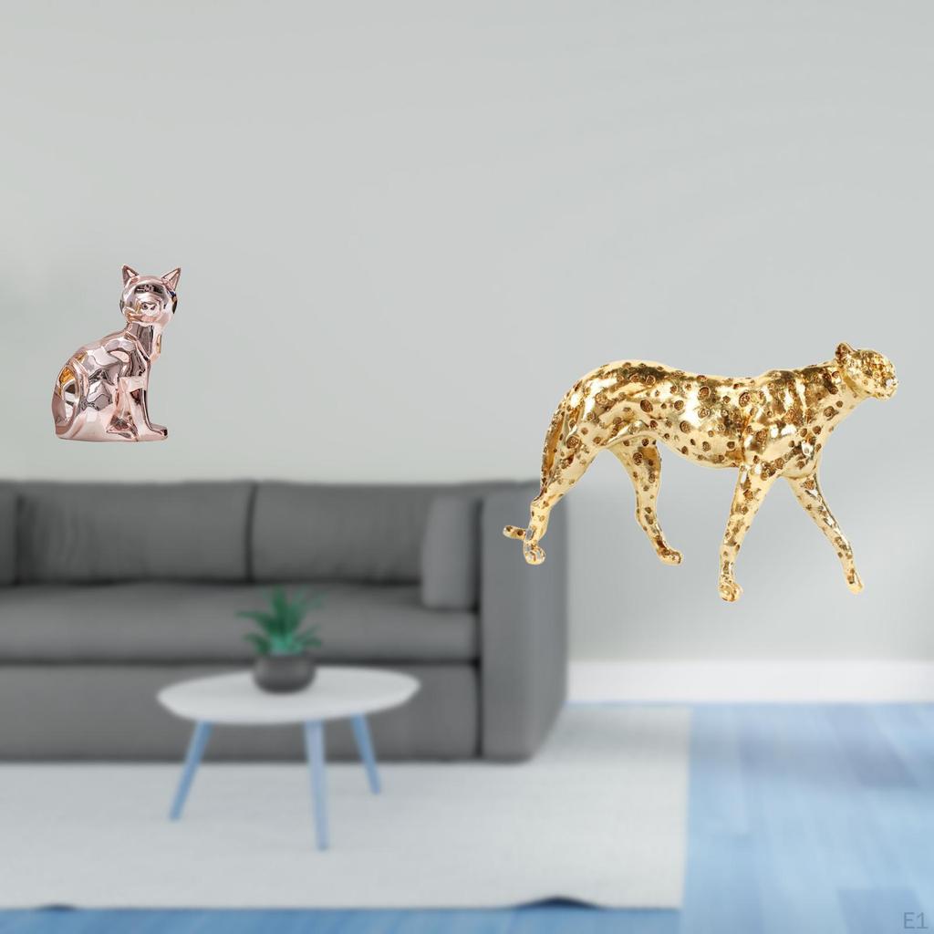 Cat Cheetah Statue Decorative Animal Figurine Sculpture Art Craft Ornament for Fireplace Table