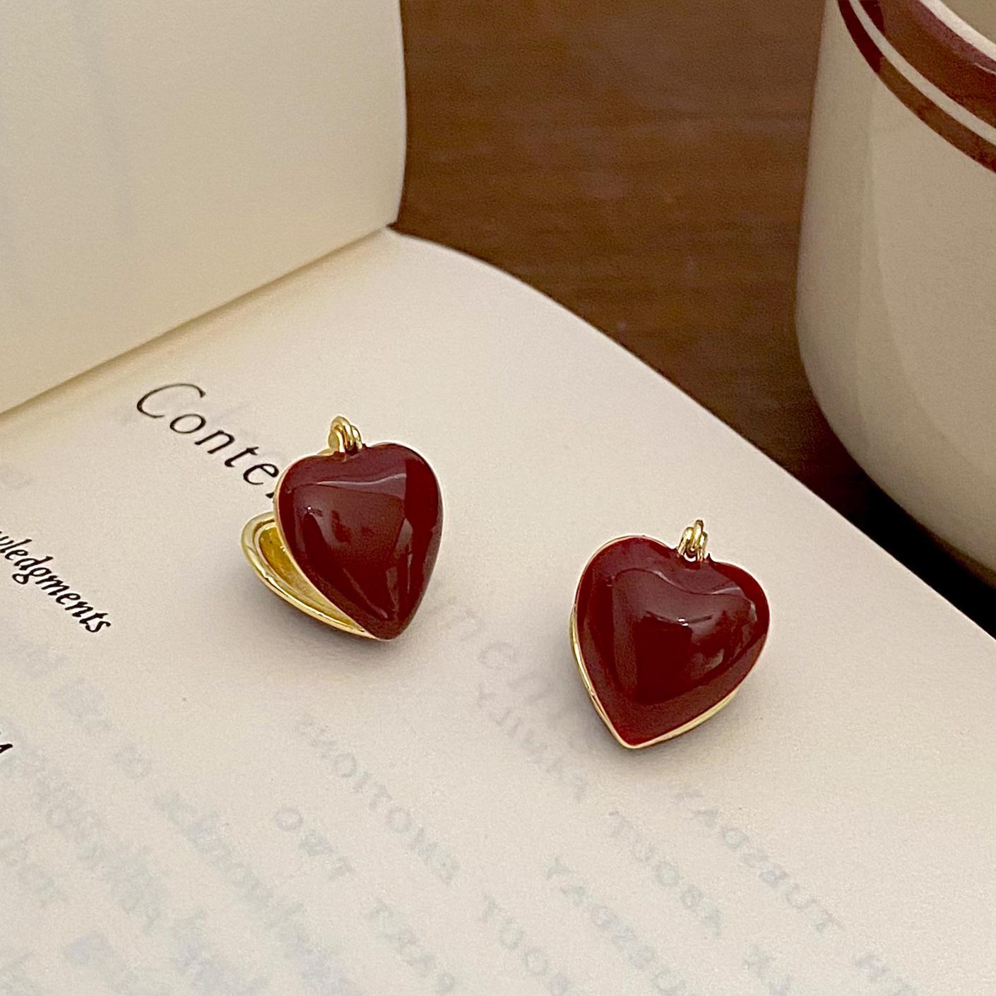 

ANENJERY Серьги-кольца в форме сердца с эмалью цвета красного вина для женщин, изысканные, роскошные, универсальные, легкие, роскошные, уникальные серьги, ювелирные подарки коричневый