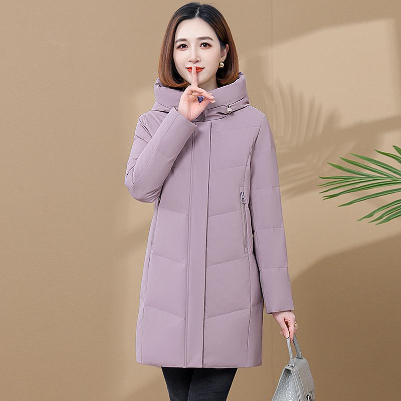 Luxury Women's Mid-Length Hooded Down Jacket - Premium White Duck Down