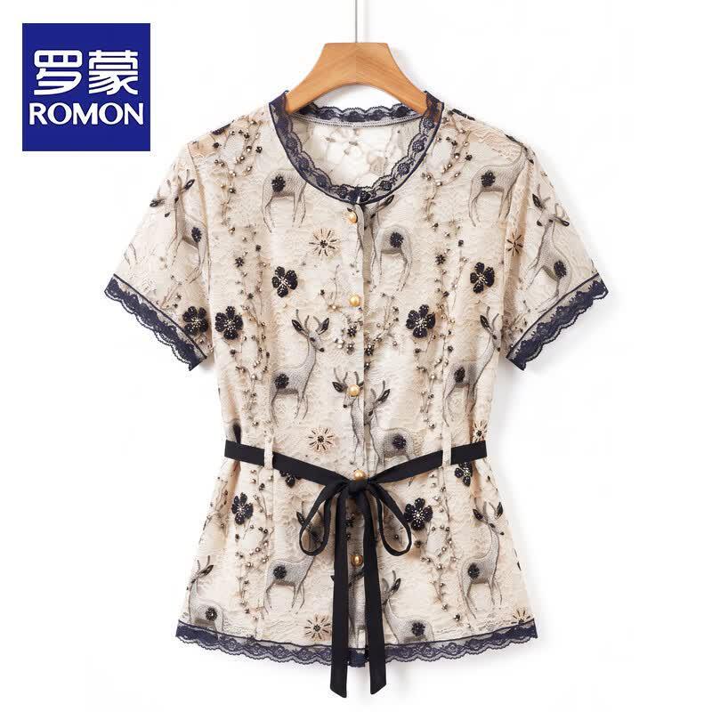 ROMON Women s Fashion Short Sleeve Blouse 2XL