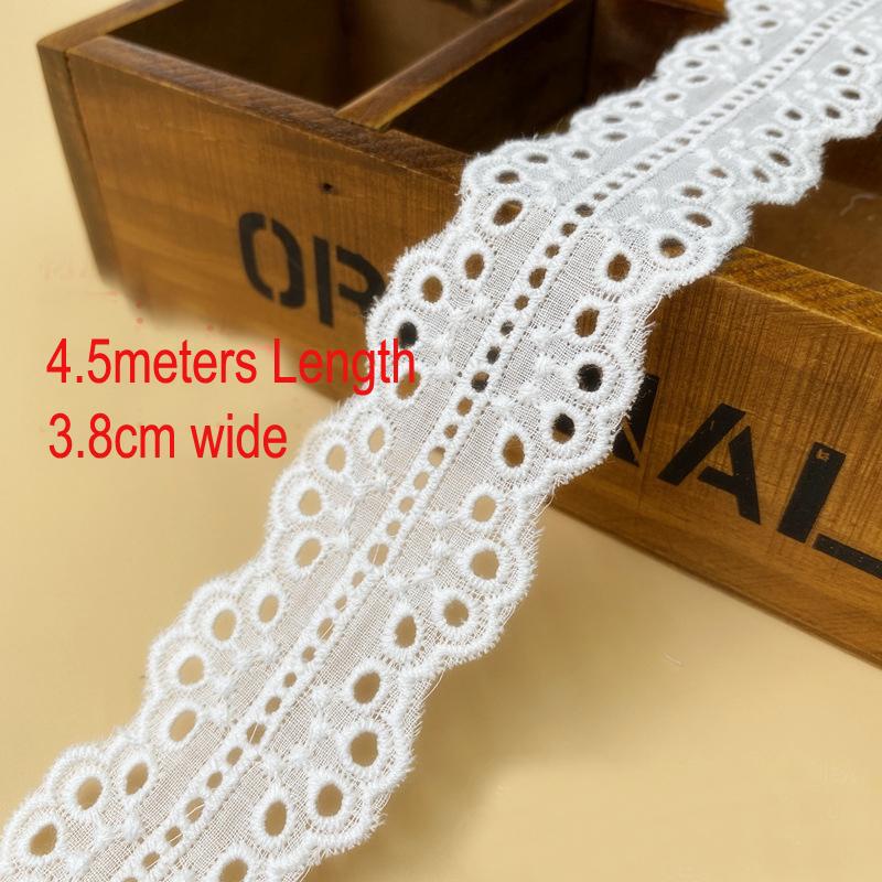 

5 ярдов(4,5 млн.)Долларов США/лот Белая хлопковая кружевная лента шириной 3,3/3,8/4,2 см, сделай сам, ткань ручной работы, полая кружевная лента с цветочной вышивкой, украшение для домашнего текстиля 5Yards length