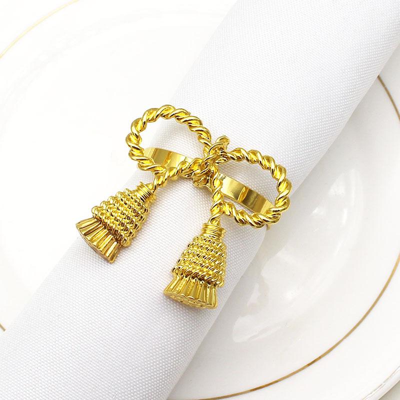 12pcs Bowknot Napkin Rings Metal Gold Silver Napkin Holder Thanksgiving Wedding Banquet Western Restaurant Table Decorations