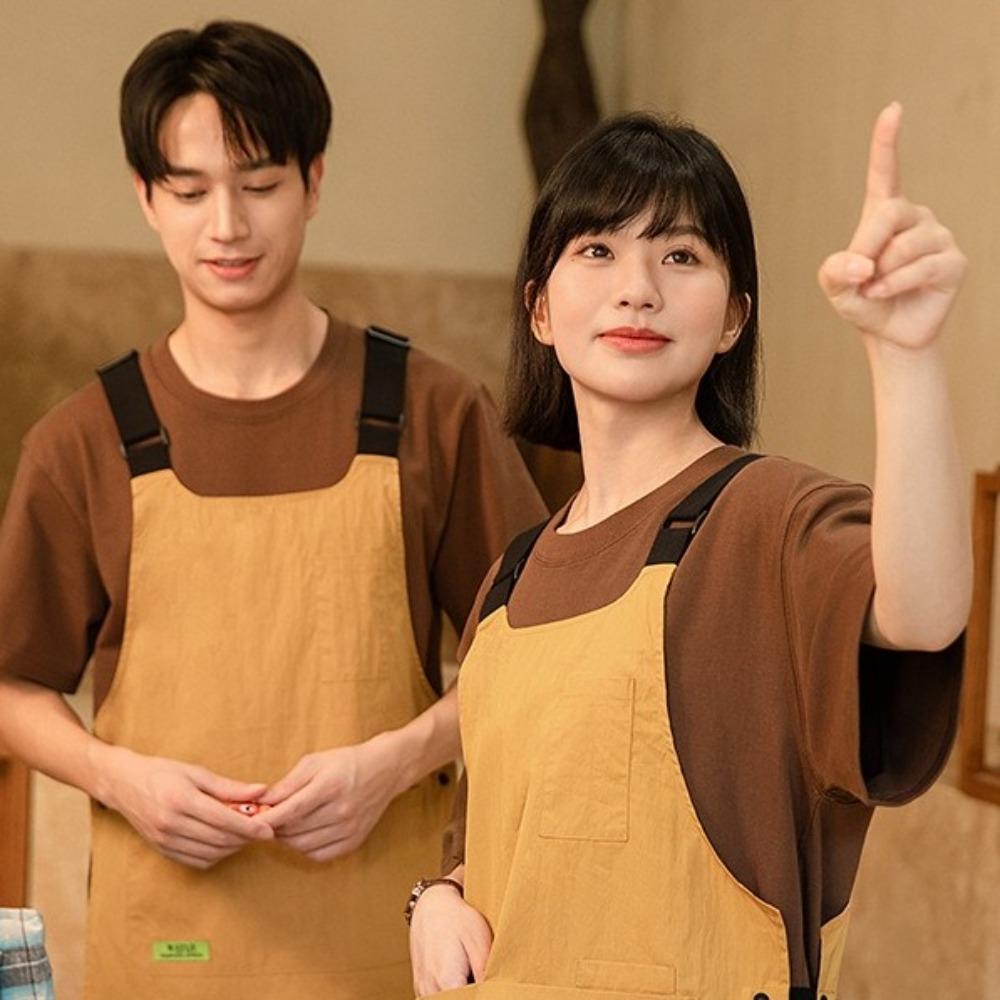 Japanese Style Vest Apron Multiple Pockets Adjustable Resistant Dirt Apron Widened Shoulder Straps Fashion Cooking Apron Female