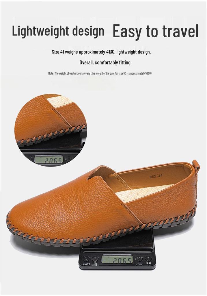 Men's Trendy European & American Slip-On Leather Casual Driving Shoes - Breathable Low-Top, Large Sizes Available