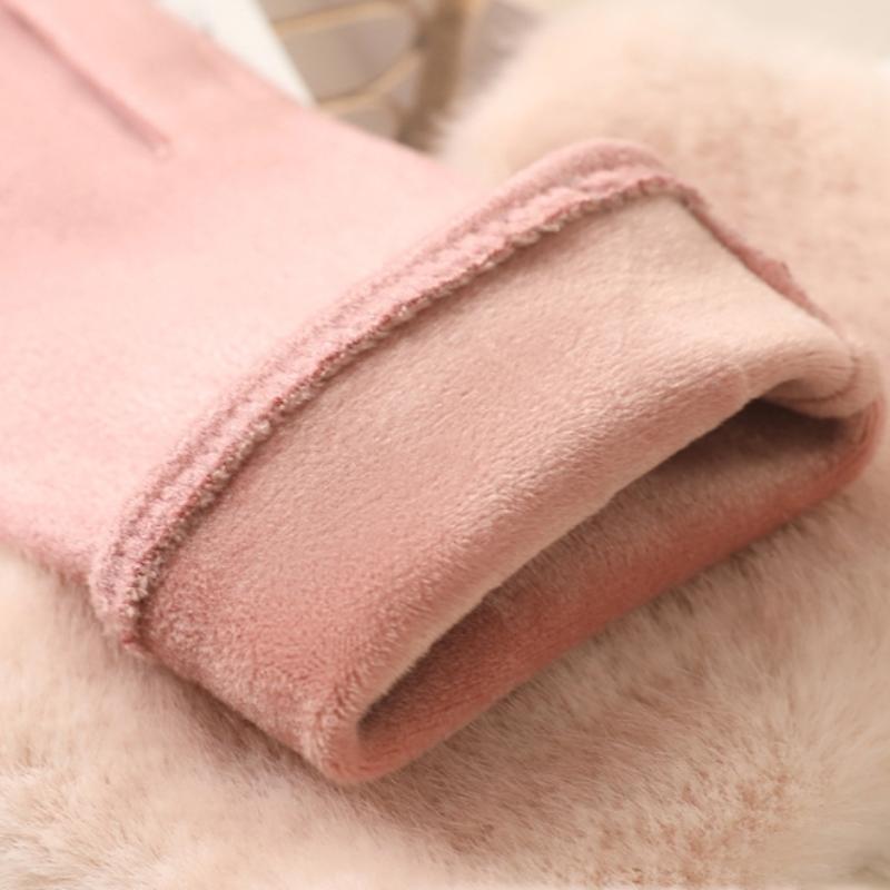 Damen Herbst- und Winterhandschuhe aus Kaninchenfell plus Samt verdickt winddicht und warm Reiten Kälteschutz Touchscreen Wildlederhandschuhe