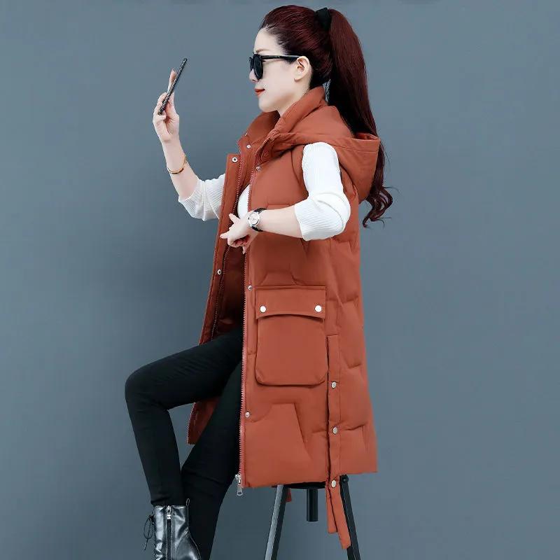 Baumwollweste Damen Mittellange Modelle Vielseitige Oberbekleidung Herbst und Winter Verdicktes Unterhemd Verdickte Pferdejacke Übergröße