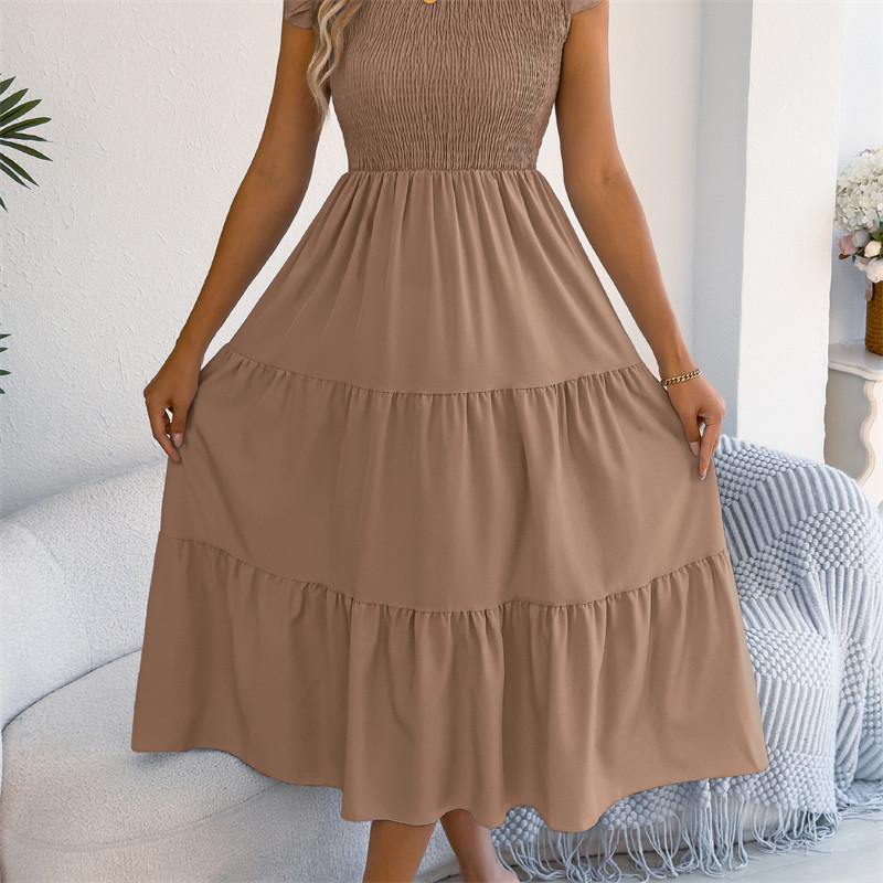 2026 Spring/Summer Women's Solid Color Black Fungal Edge Flying Sleeve Pulling Waist Skirt S-XL