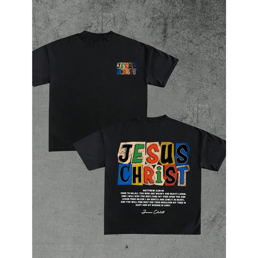 Herren T-Shirt mit christlichem Jesus-Buchstabenaufdruck, Sommer locker lässiges Mode-T-Shirt geeignet für verschiedene Sportarten, Tägliche Herrenbekleidung