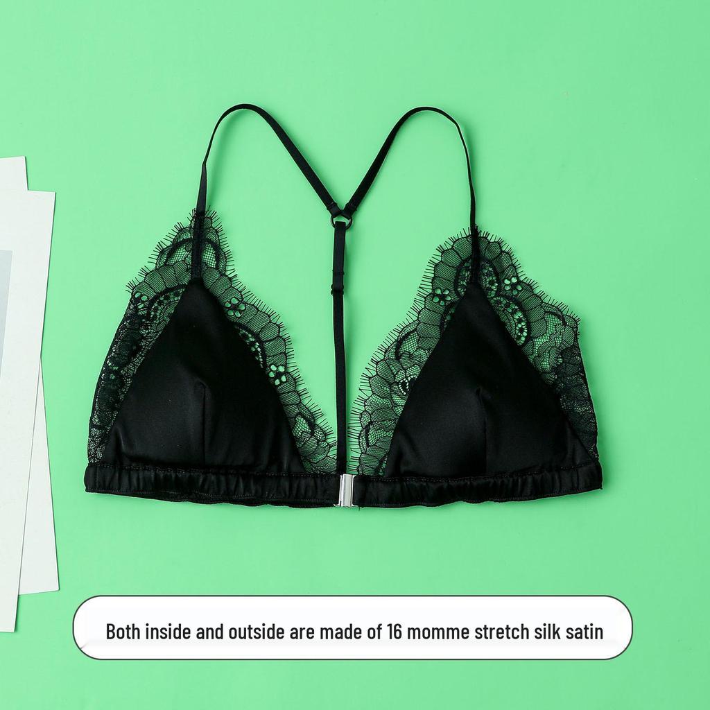 Women's Real Silk Satin Wireless Triangle Bra with Front Buckle and Beautiful Back Design