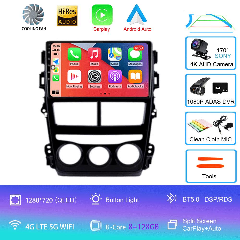 Car Radio Android 14 Carplay Auto For Toyota Vios Yaris 2018 2019 2020 Navigation GPS Multimedia Player video Stereo wifi+4G BT