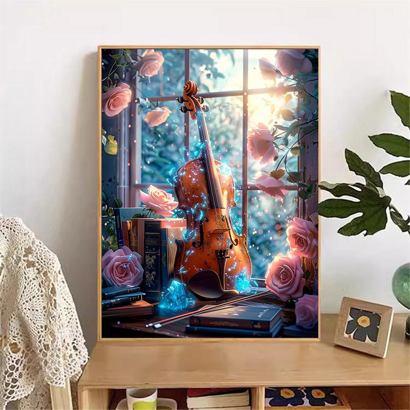 5d DIY Diamond Painting Cross Stitch Violin Rose Diamond Embroidery Mosaic Flower Full Round Drill Home Decor