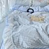 Korean Princess Style Lattice Double Layer Lace Bedding Set Soft Quilt Cover Plaid Style Duvet Covers Set Bed Sheet Pillowcases