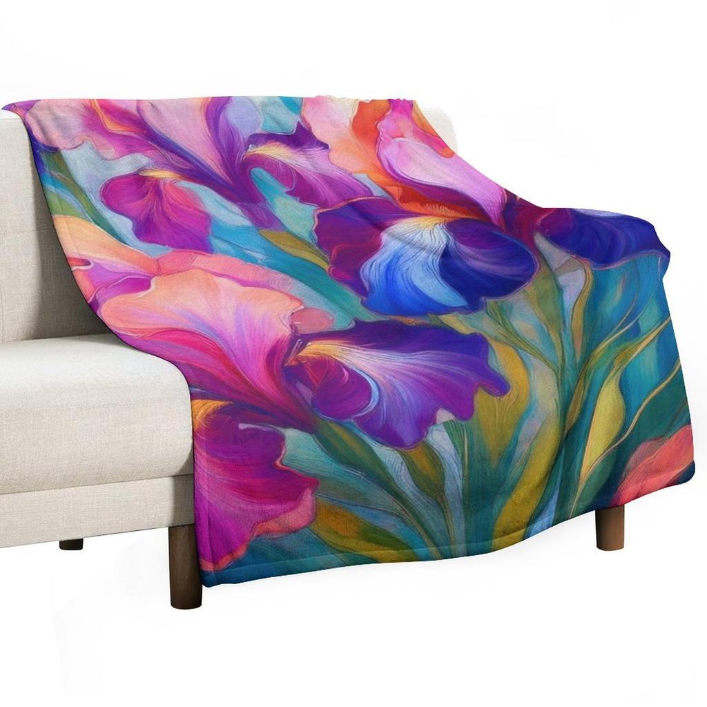 Iris Celebration Throw Blanket Decorative Beds Soft Plaid Luxury Beach Blankets