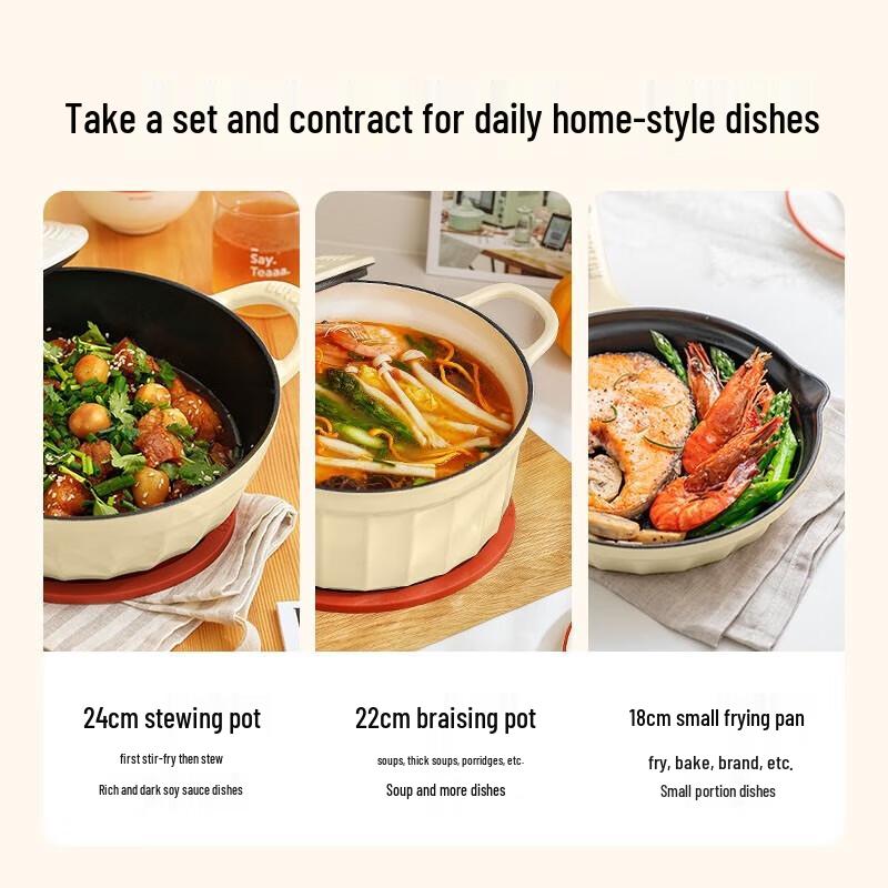 Buydeem 22cm Enamel Pot Set with Micro-Pressure Cooker  Thawing Board