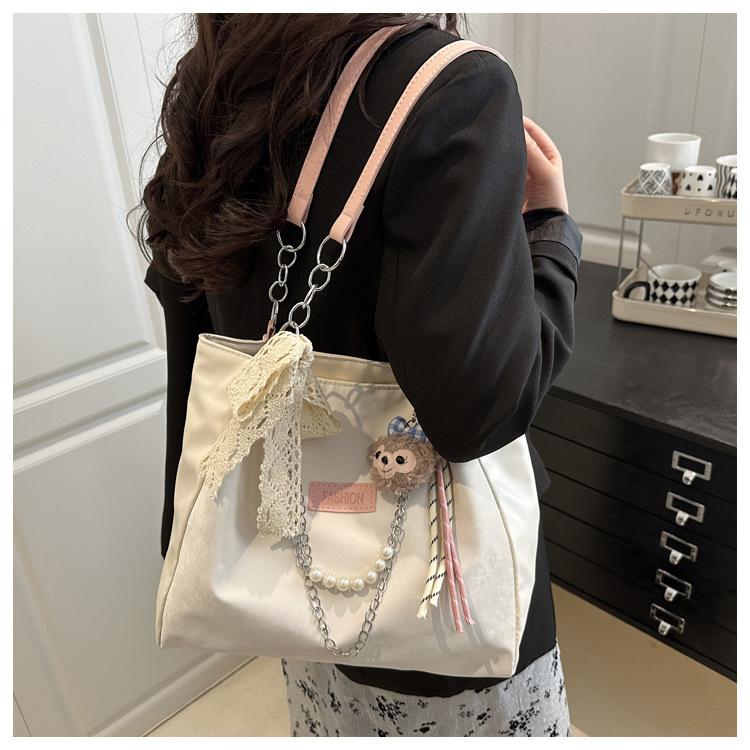 Korean Style Faux Leather Tote Bag for Women Large Capacity Commuter Shoulder Handbag
