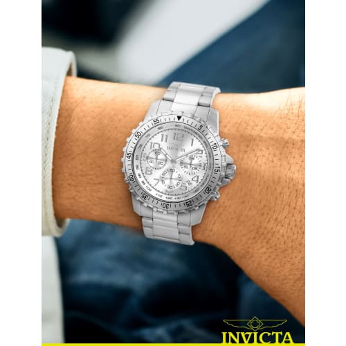 Invicta Specialty Quartz Watch, 45mm Case, Silver Stainless Steel Strap, Silver Dial, 6620, Men's