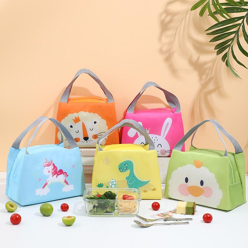 Cute Cartoon Printed Lunch Bag Kids Student School Lunch Bags Thermal Insulation Oxford Cloth Handbag Waterproof Storage Bags