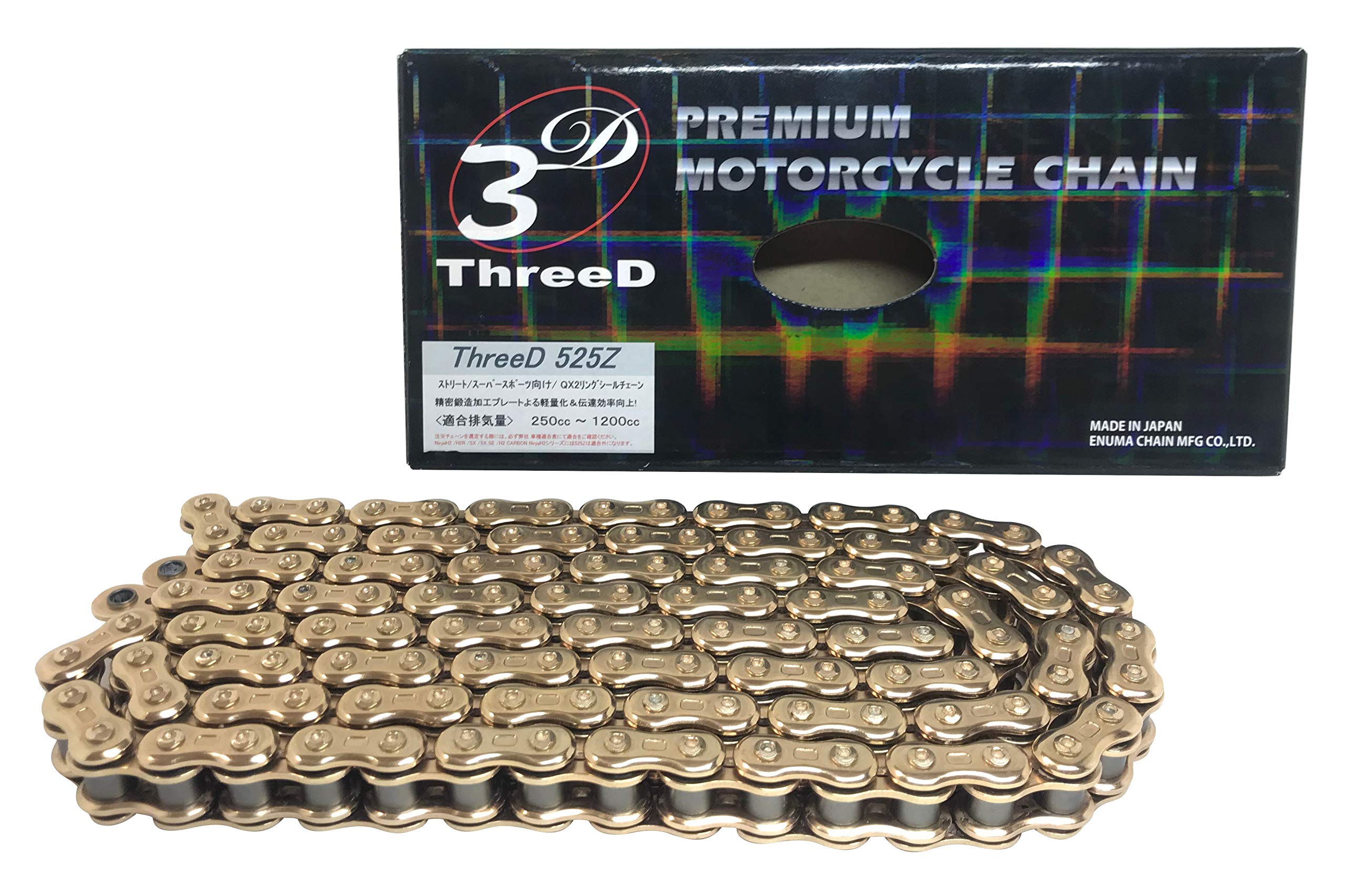 

THREED Motorcycle Chain 525Z Gold 114L MLJ QX2 Ring Seal (Caulking Joint) золотий