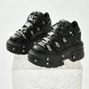 Fashion Punk Style Women Black Shoes Rock Metal Decor Lace-up Heel Height Platform Shoes Gothic Man Sneakers Women Ankle Boots New