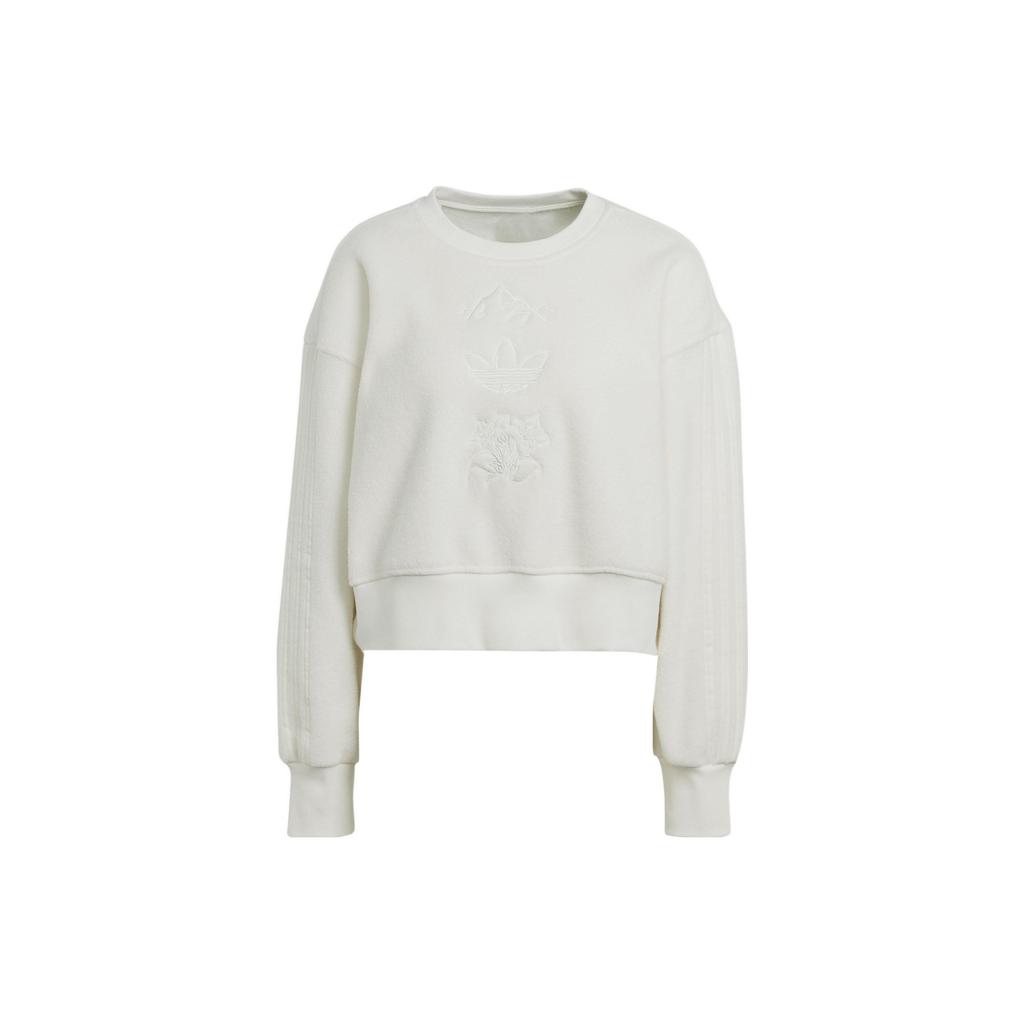 Adidas Originals Trefoil Solid Floral Logo Embroidered Crew Neck Sweatshirt Women Tops White HM1608
