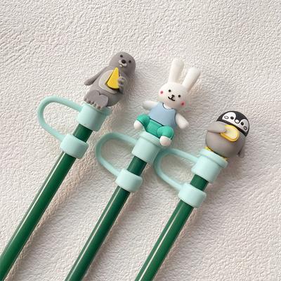 Kawaii Silicone Straw Cap Cover For 7-8mm Silicone Straw Plug With Straw and Brush Dust Proof Leak Proof Water Cup Accessories