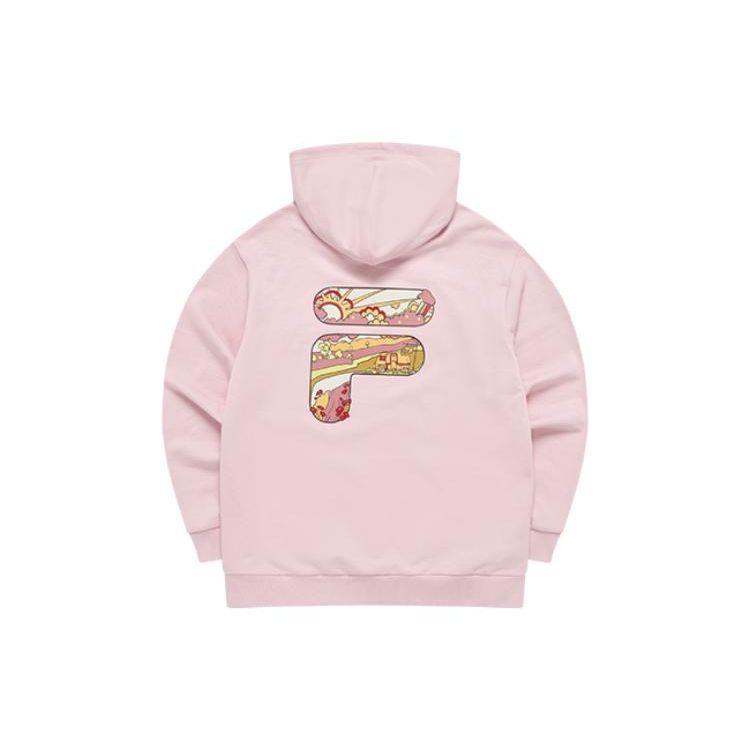 FILA Fusion FOB Series Rainbow Print Letter Pullover Hoodie Unisex hoodies Pink T11U333207FPK