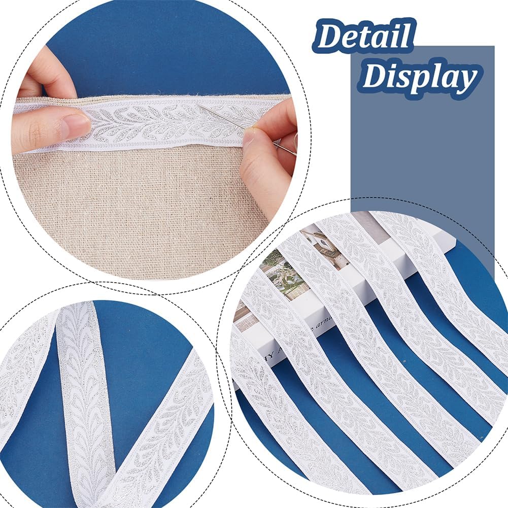 PH PandaHall 21.8 Yards White Jacquard Ribbon, 1 inch Garment Trim Fringe Leaf Pattern Ribbon Ethnic Polyester Ribbon for Sewing Garment Bag Strap
