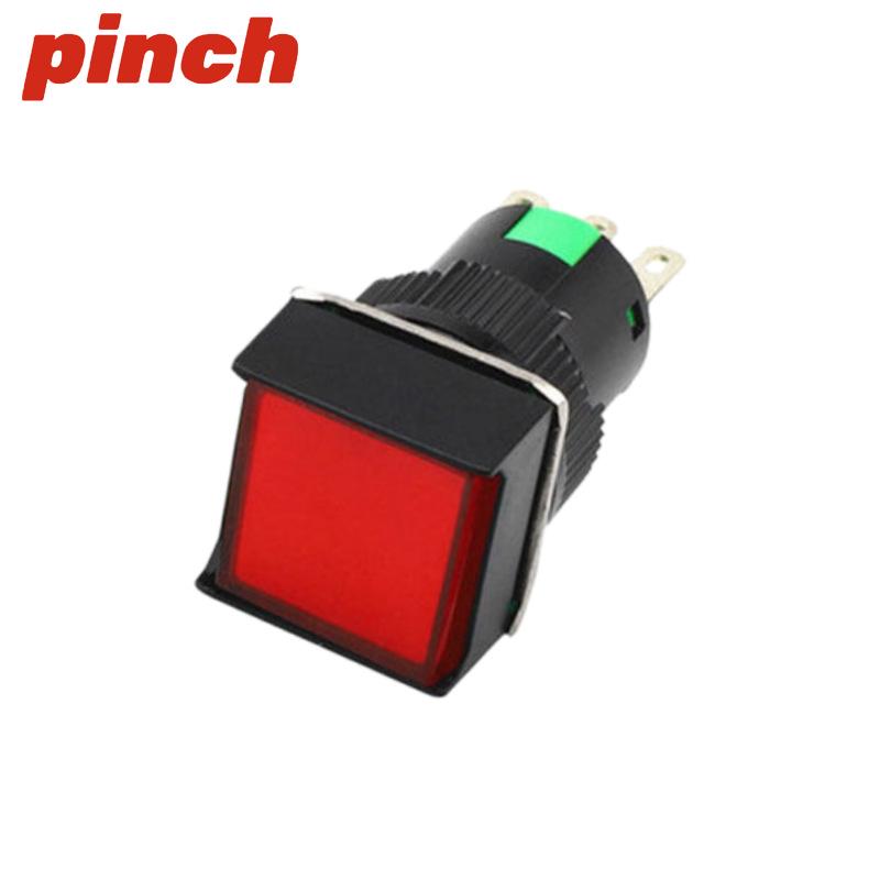 16mm Square Push Button Switch, Momentary/Latching, 3/5 Pins, 12/24V, With/Without Light (Model: LA16-11FZ)