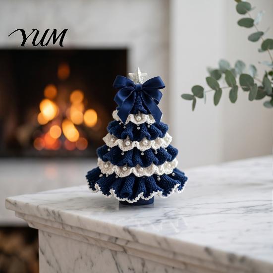 Crochet Christmas Tree Kit for Beginners DIY Kit, Beginner-Friendly Xmas Craft with Bow Plush Holiday Desktop Decoration And Faux Pearl Embellishment,