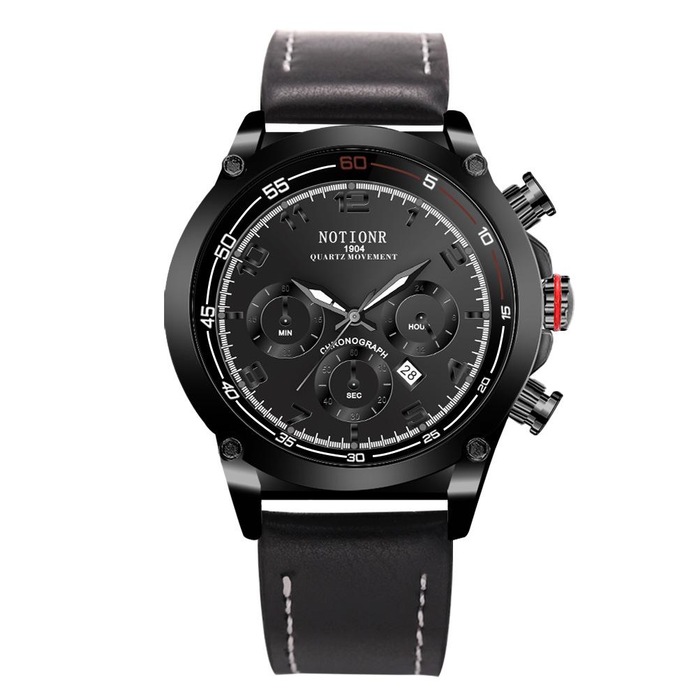 Notionr Waterproof Men S Sports Watch Fake Three-Eye Luminous Calendar Watch Men S Leather Quartz Watch Men S