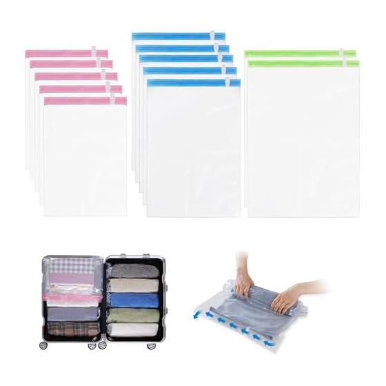 Compression Bags, Travel, Clothes Compression Bags, Extra Thick, 12 Pieces, Approximately 80% Compression, Travel, Convenient Goods, Vacuum