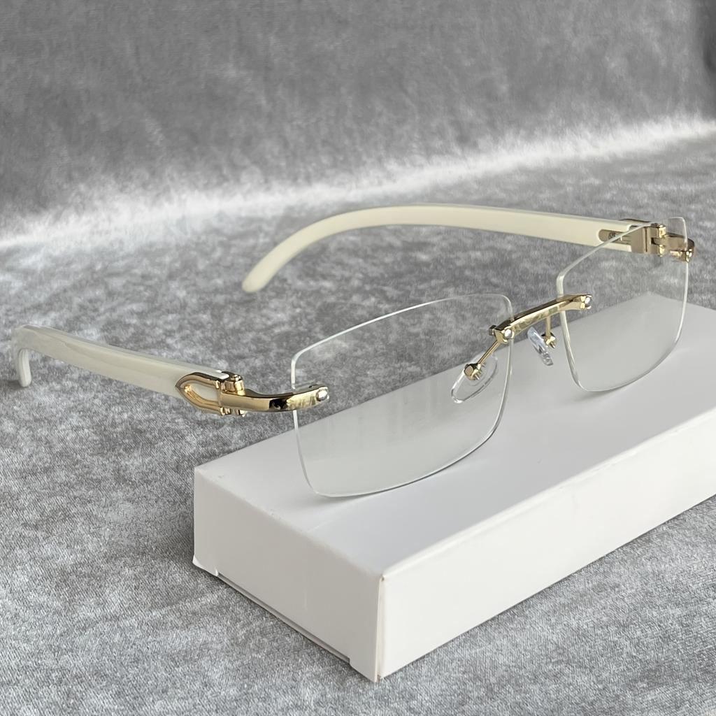 Luxury Rimless Plain Glasses for Men Woman | Non Prescription Rectangular Frameless Flat Lens Eyeglasses