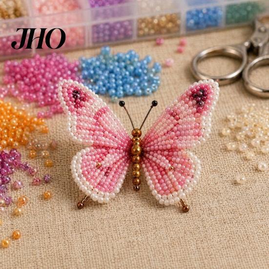 Entspannende Bastelprojekte 3D Perlen Schmetterling Set, Kleines Tier DIY Handgemachtes Kunst Set für Erwachsene mit Anleitung, Süßes 4er-Pack Schmetterlinge Perlenstickerei