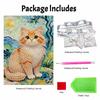 Cat Pearl Painting Handmade DIY 5D Creative Ornaments Living Room Home Decoration Painting with Van Gogh Style Background and Starry Night Texture