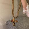 Metal Pendant Beaded Chain Necklace Multicolor Sweater Necklace Gothic Cross Necklace  Women