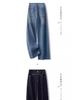 Spring 2025 Women's Dark Blue Retro Wide-Leg Jeans: High-End, Floor-Length, Loose Straight-Leg Pants