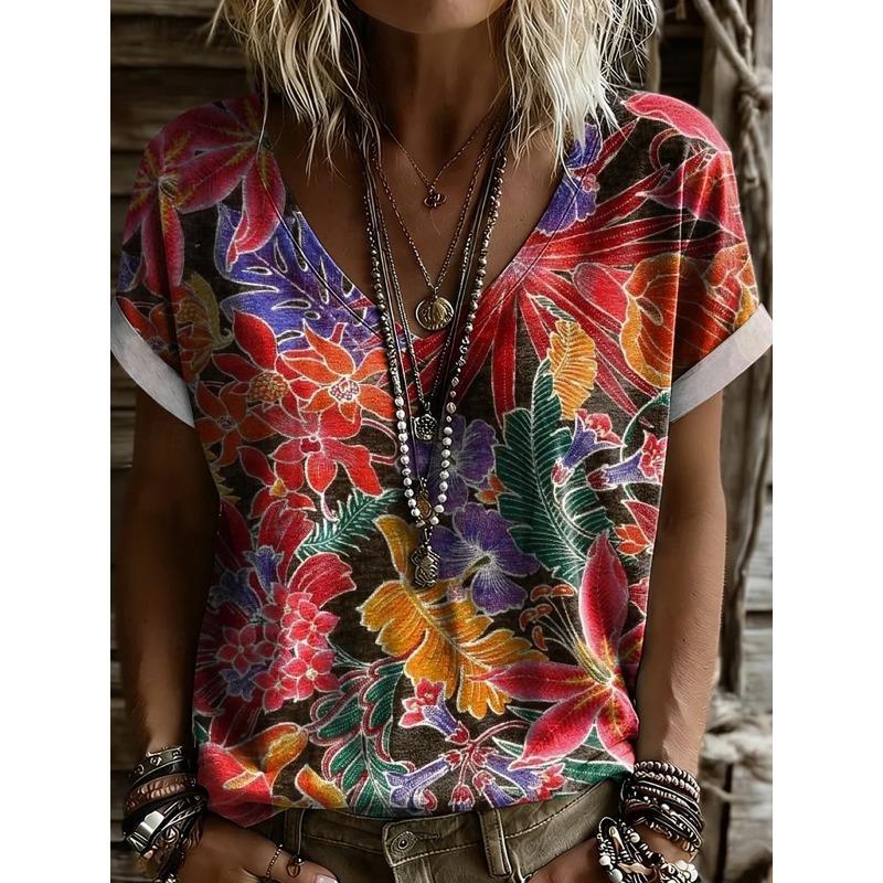 Fashionable Women's V-neck Casual Short Sleeved T-shirt,Rretro Sports Style Casual Sportswear