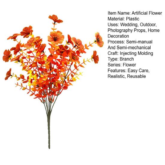 Autumn Artificial Violet Flower with Eucalyptus Leaves 7 Fork Fake Silk Flower Home Festival Table Centerpiece Indoor Outdoor Faux Bloom Decoration